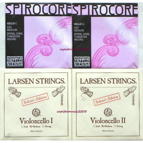 Cello Strings 4/4 Set Larsen Solo A+D, Spirocore Tungsten G+C