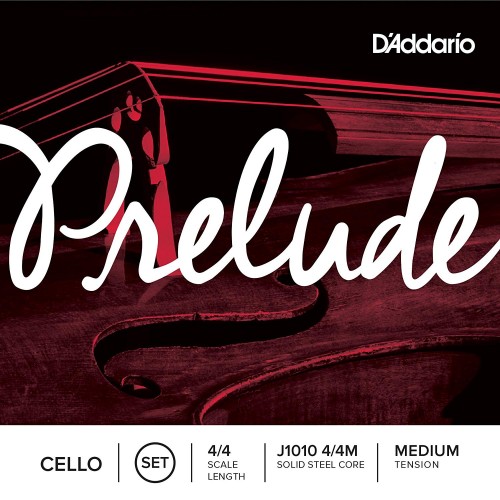 D’Addario J1010 Prelude Cello String Set, 4/4 Scale Medium Tension (1 Set) –Solid Steel Core, Warm Tone, Economical, Durable – Educator’s Choice for Student Strings – Sealed Pouch Prevents Corrosion